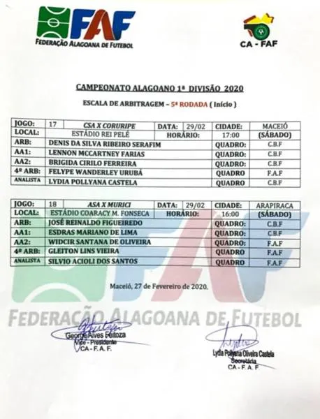 Imagem ilustrativa da imagem FAF divulga arbitragem dos jogos deste sábado pelo Alagoano