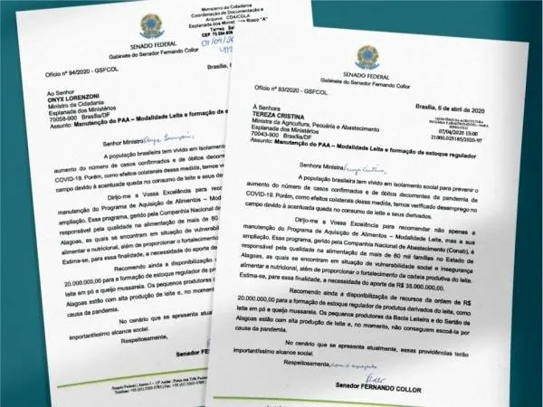 Ofícios encaminhados por Collor aos órgãos do governo federal, como o Ministério da Agricultura e da Cidadania