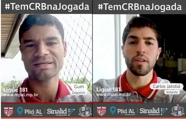 Jogadores do CRB gravaram vídeos alertando sobre os números de pessoas desaparecidas