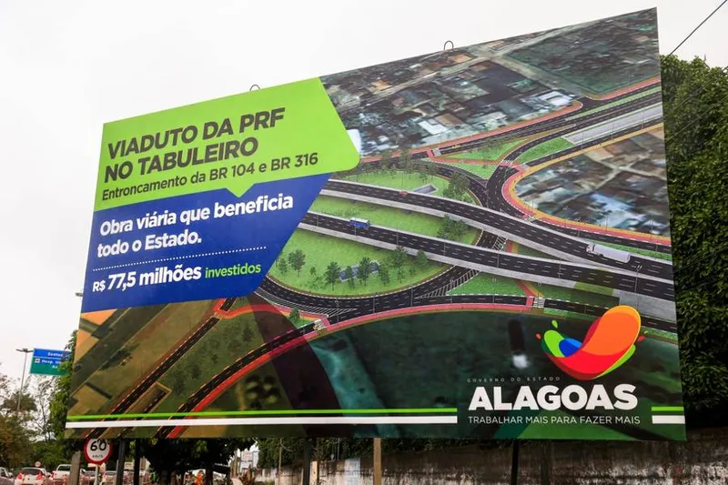 Outdoor próximo ao viaduto da PRF não faz menção a recursos federais