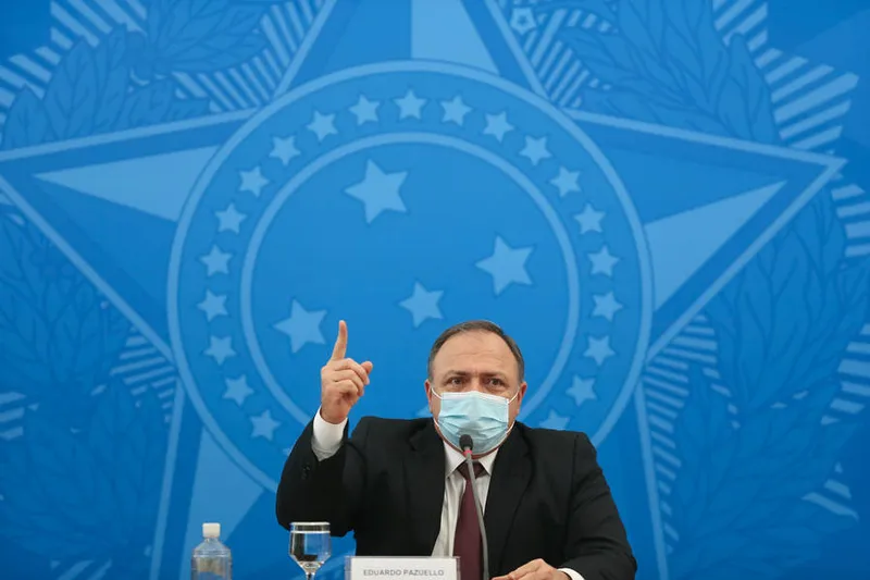 Ministro da Saúde, General Eduardo Pazuello, durante coletiva de imprensa do Ministério da Saúde, sobre a MP das vacinas, no Salão Oeste, do Palácio do Planalto.