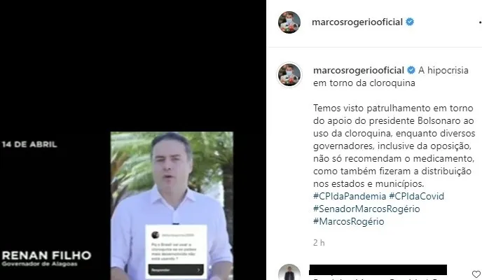 Imagem ilustrativa da imagem CPI: SENADOR RESGATA VÍDEO DE RENAN FILHO SOBRE USO DA CLOROQUINA EM AL