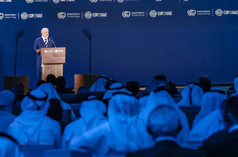 Dubai, Emirados Árabes Unidos, 01.12.2023 - Presidente da República, Luiz Inácio Lula da Silva, discursa na sessão de abertura da Presidência da 28ª Conferência das Nações Unidas sobre Mudança do Clima (COP28), em Dubai.  Foto: Ricardo Stuckert/PR