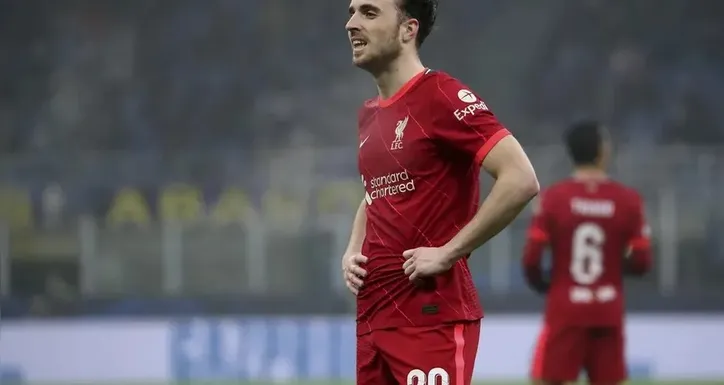 Diogo Jota em partida do Liverpool, contra a Inter de Milão