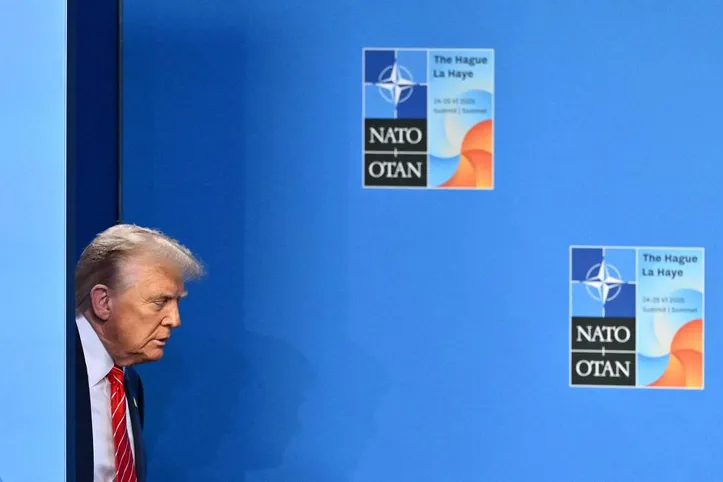 O presidente dos EUA, Donald Trump, durante cúpula de chefes de Estado e de governo da Otan