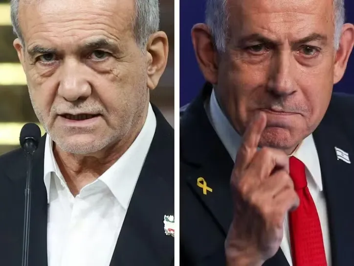 O presidente do Irã, Masoud Pezeshkian, e o premiê de Israel, Benjamin Netanyahu