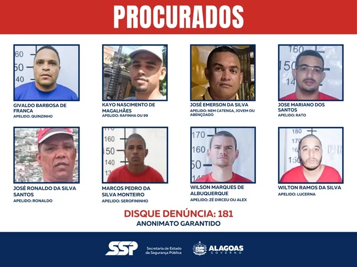 Lista foi divulgada pela SSP-AL