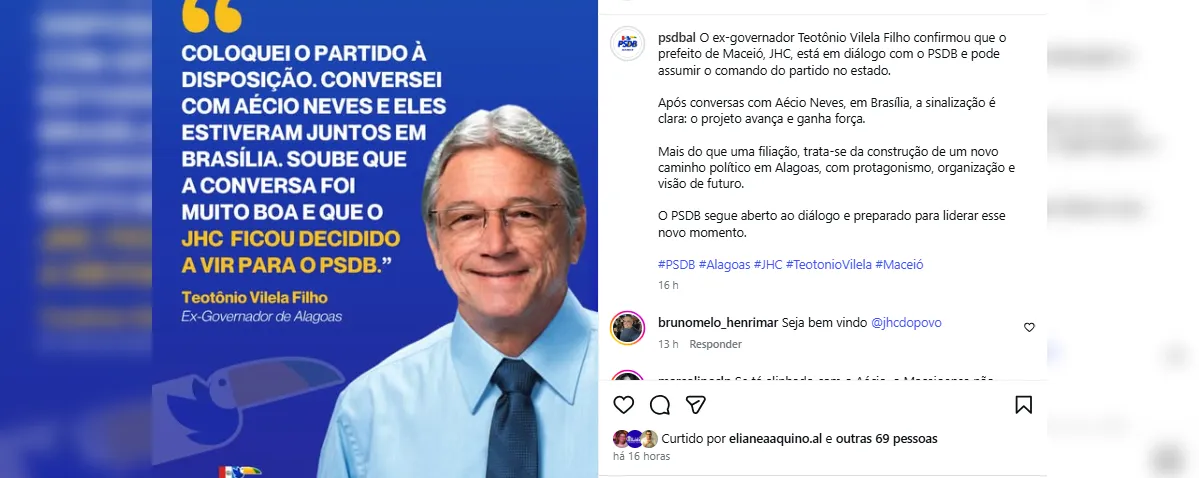 PSDB aposta em JHC para retomar protagonismo político em Alagoas