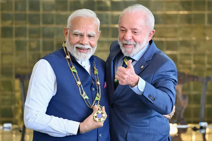 Primeiro-ministro da Índia, Narendra Modi, e o presidente Lula