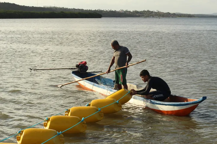 A coleta é feita sem a necessidade de mergulho na lagoa, reduzindo riscos e facilitando o trabalho