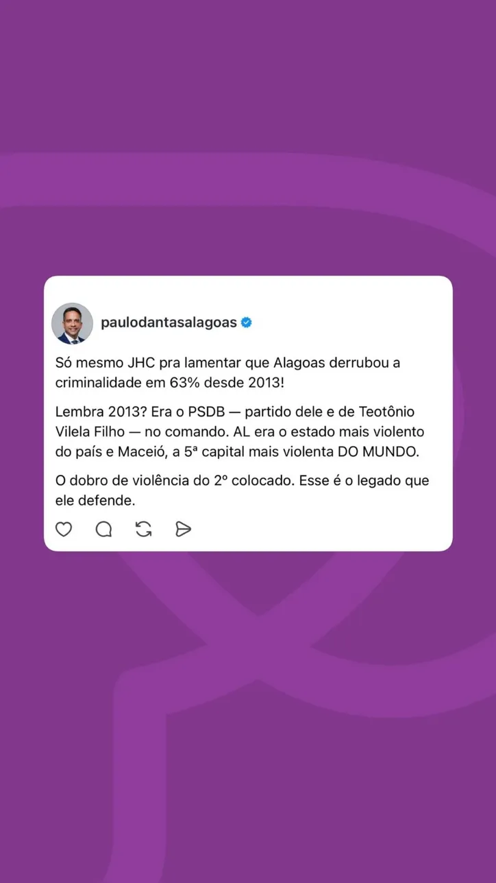 Paulo Dantas e JHC trocam farpas sobre violência e crime organizado