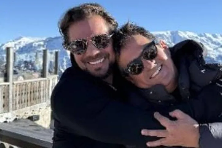 Hugo Motta e Daniel Vorcaro durante viagem internacional