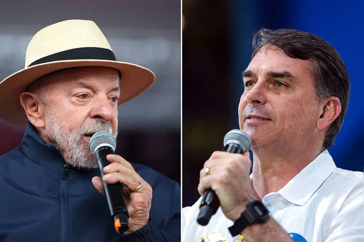 Pesquisa: presidente Lula (PT) e o senador Flávio Bolsonaro (PL)